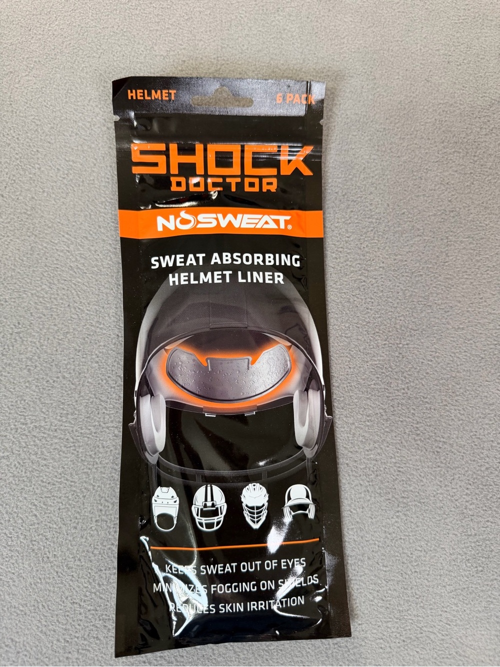 Shock Doctor NoSweat Sweat Absorbing Helmet Liner - Pack of 6 Liners- NEW/Sealed